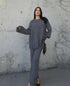 WOMEN KNITTED DISTRESSED CO-ORD SET - GREY